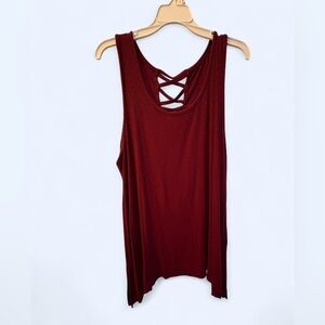 Women’s Faded Glory Crisscross Back Ribbed Tank Top - Burgundy | Size XL